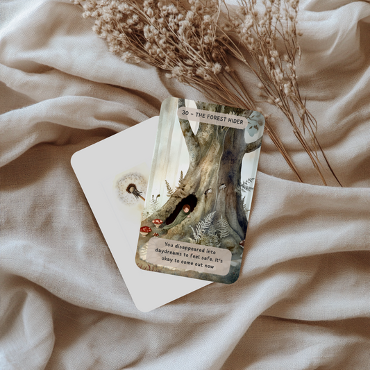 The Child Within Oracle Deck arranged on cozy textures. These gentle, intuitive cards guide you through inner child work, emotional processing, and deep self-compassion. A powerful healing tool for empaths, spiritual seekers, and those exploring their inner world and wounded parts.