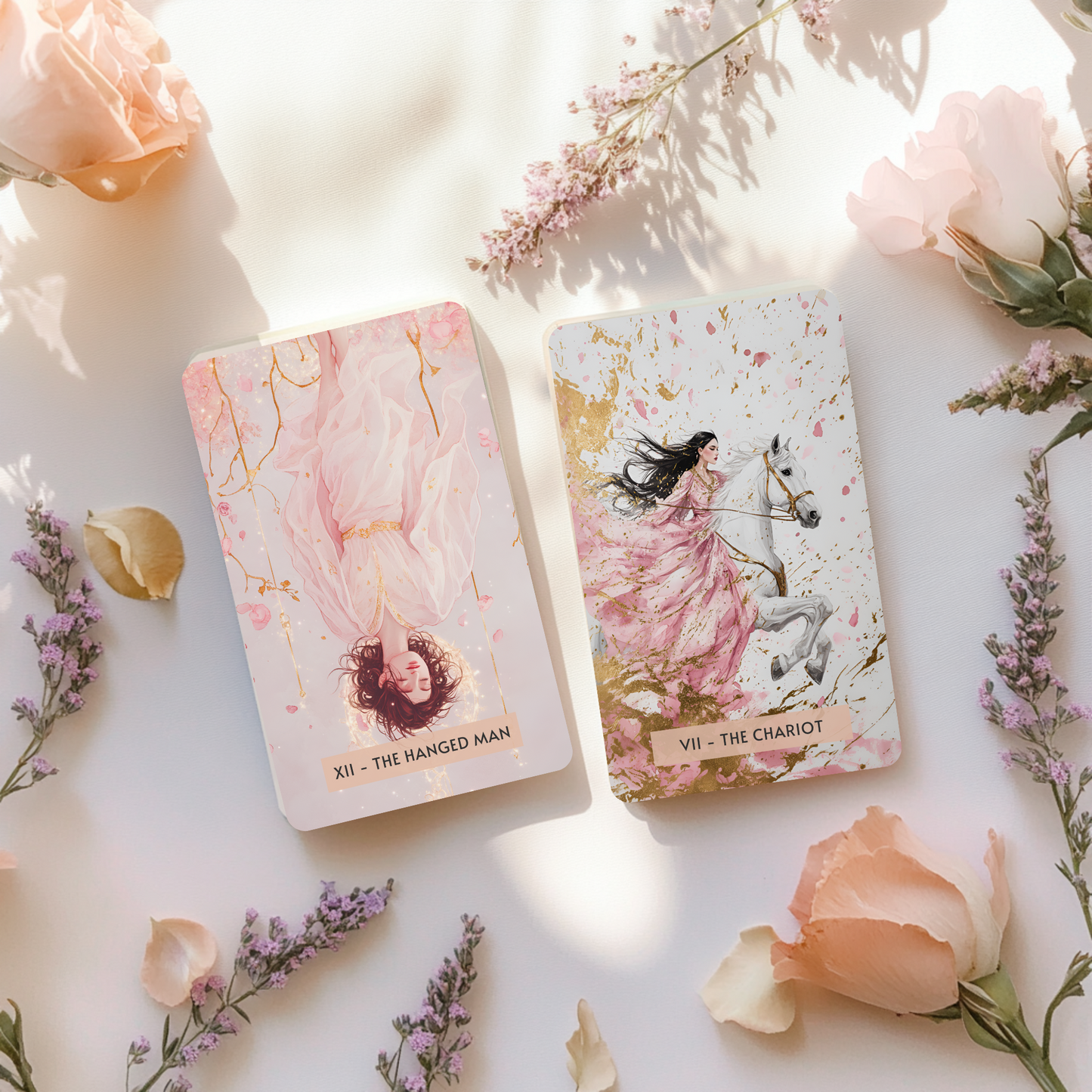 The Sacred Femme Tarot Deck shown with its included black velvet pouch—perfect for protecting your cards and gifting to a spiritual soul. A sacred and stylish way to store your high-vibe feminine tarot cards.