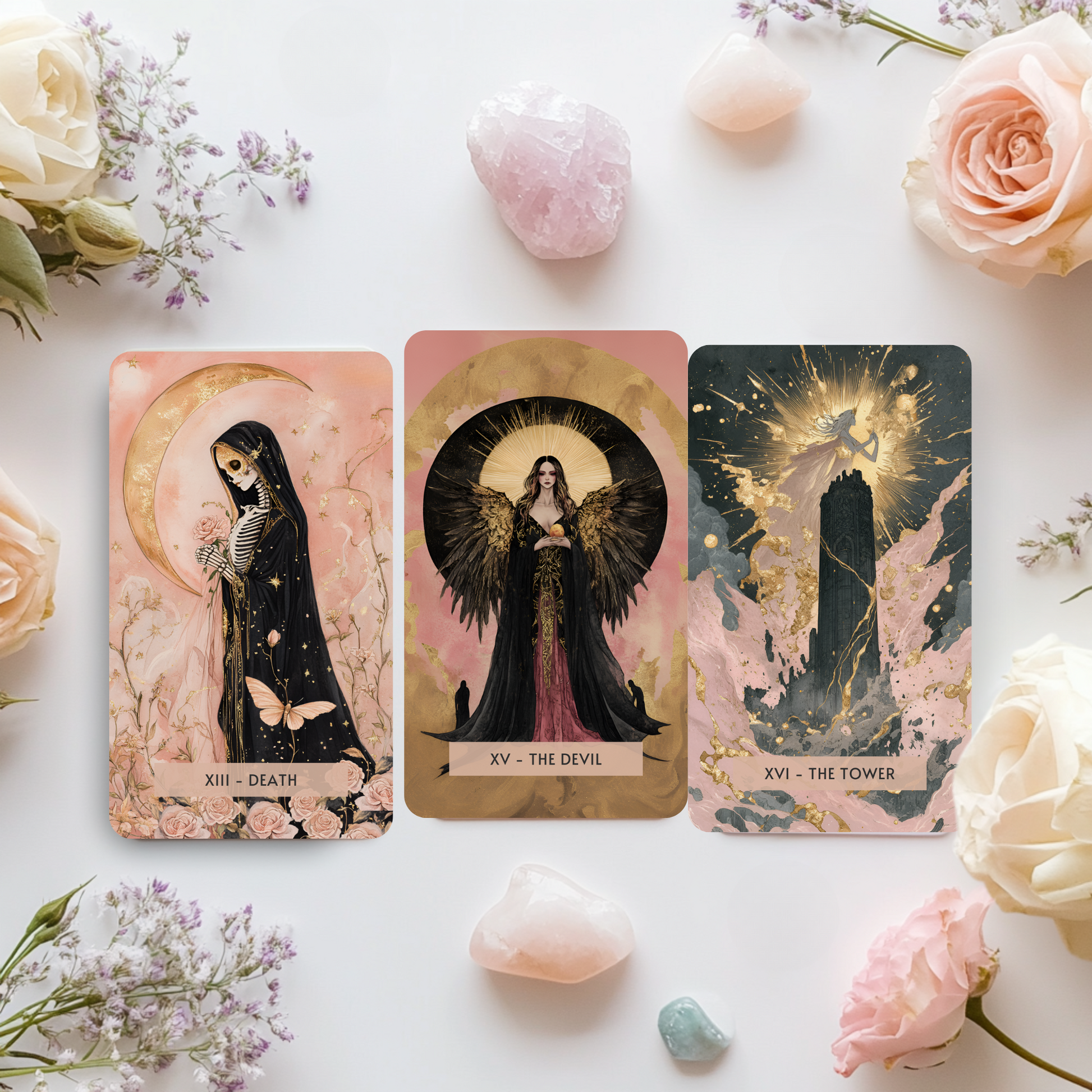 A feminine hand holding the Sacred Femme Tarot Deck, capturing a sacred moment of connection, intention, and trust in intuition. This 78-card deck invites you to embrace your inner goddess and step into your spiritual power with grace.