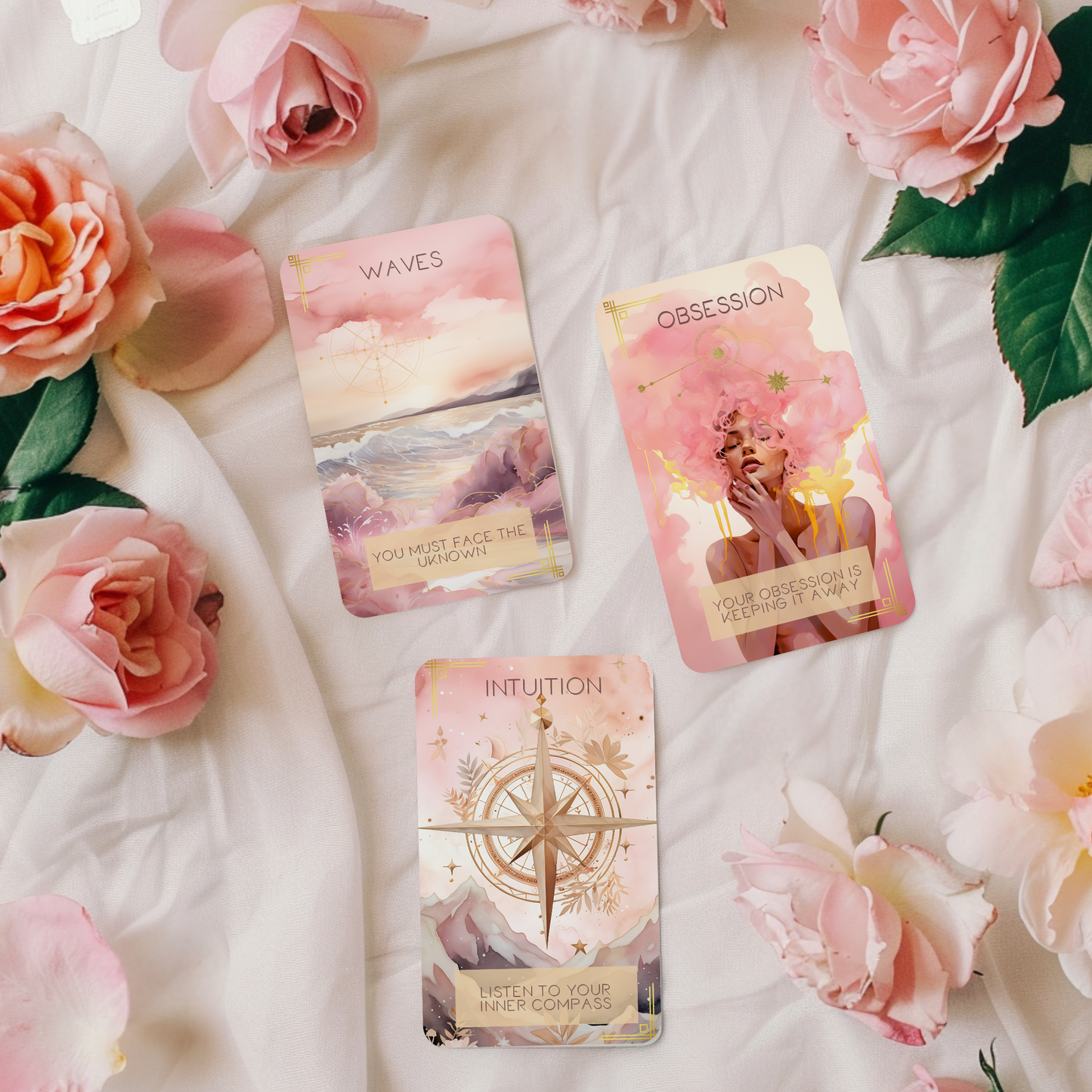 A full spread of the 42-card Femme Spirit Oracle Deck, each card carrying a unique message for healing, self-discovery, and divine feminine energy. Ideal for spiritual seekers, energy workers, and intuitive readers.