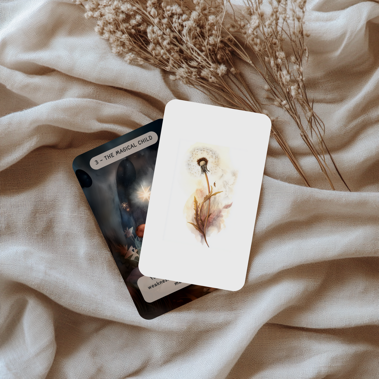 The Child Within Oracle Deck photographed with soft textures and natural light. This deck supports deep emotional healing through inner child connection, gentle affirmation, and reparenting rituals. Ideal for trauma-informed readers, holistic therapists, or anyone healing through intuitive inner work.