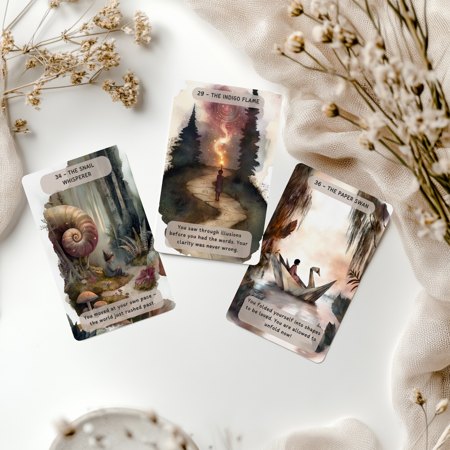 The Child Within Oracle Deck displayed in a sacred, nurturing space. With soothing prompts and comforting visuals, this deck invites you to meet your inner child with tenderness, foster emotional resilience, and engage in deep self-healing. A loving guide for soul work, reflection, and spiritual growth.