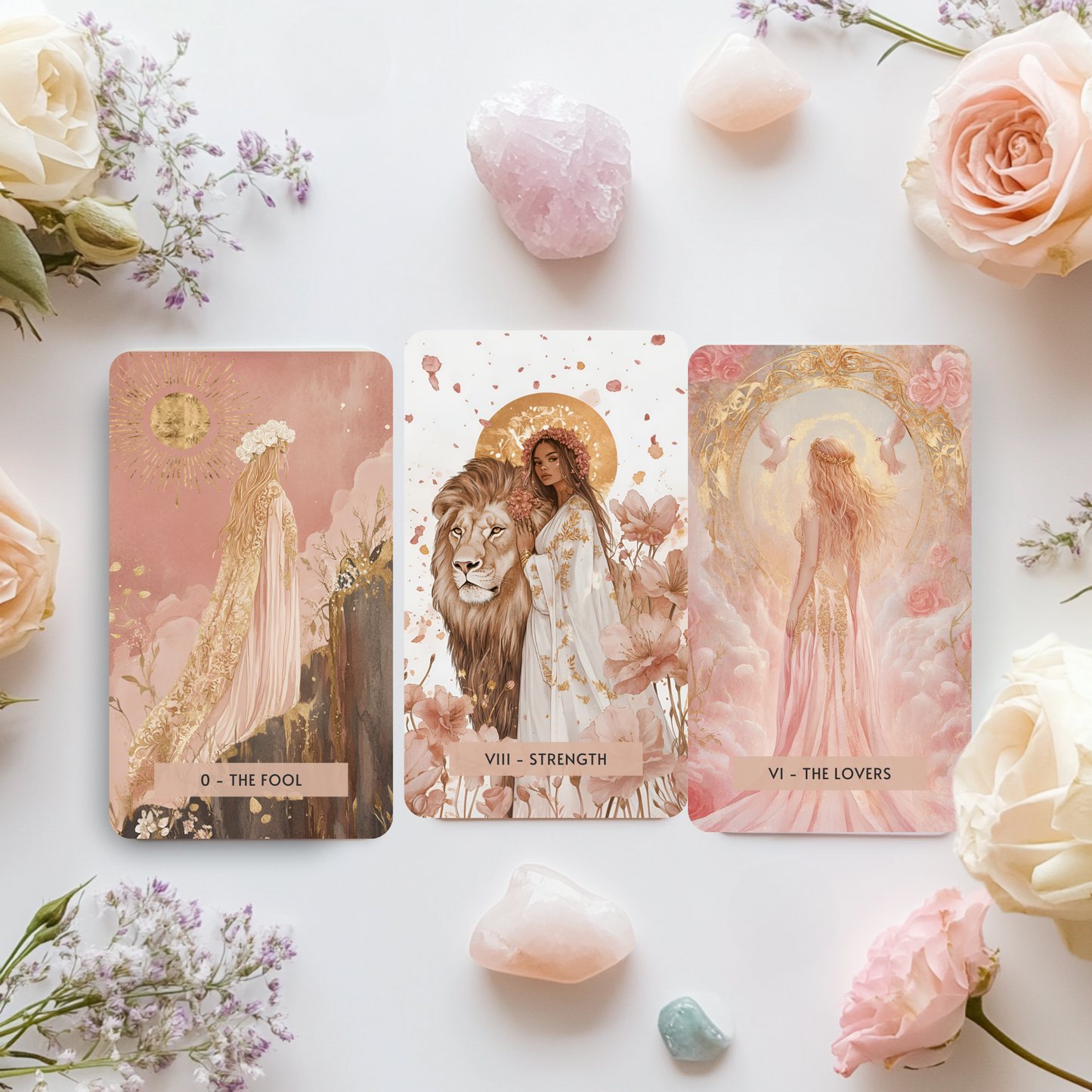 A full spread of the Sacred Femme Tarot Deck, featuring 78 tarot-sized cards infused with divine feminine energy. Designed for intuitive readings, spiritual growth, and inner wisdom—perfect for anyone on a healing journey or seeking clarity.